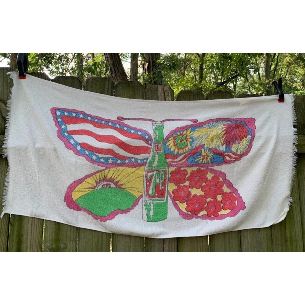 Vtg 7up The‎ Uncola Pat Dypold's Design Butterfly Psychedelic Beach Towel Rare